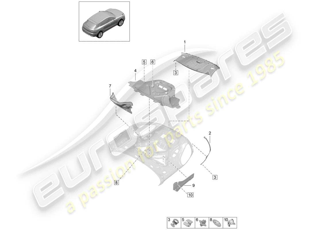 porsche 2020 (macan) damping for engine compartment parts diagram