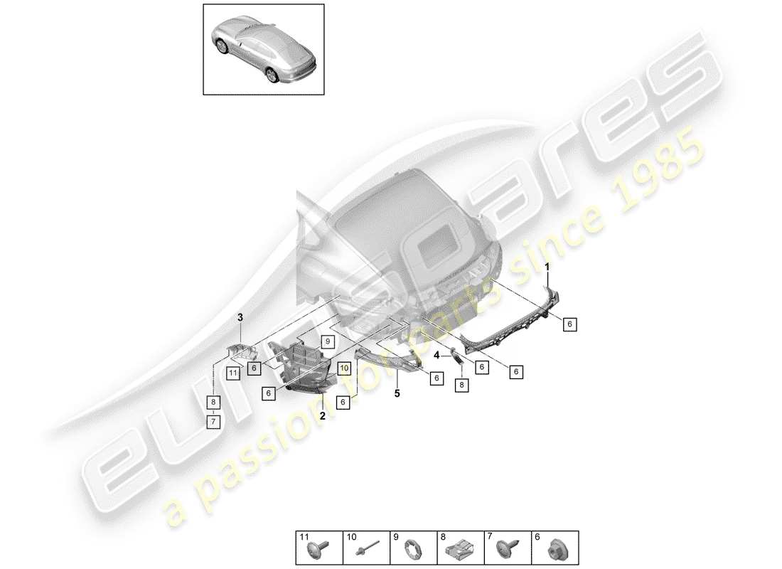 porsche 2020 (panamera 971-1) fasteners rear bumper part diagram