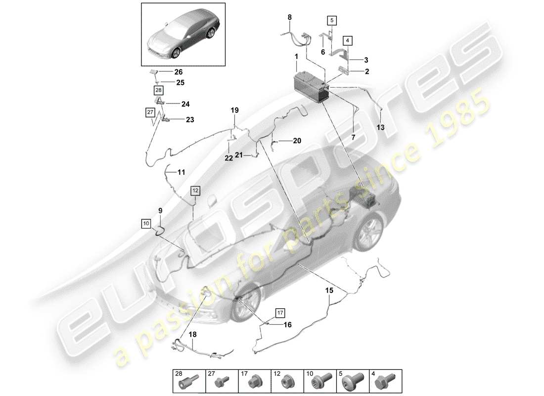 porsche 2018 (panamera 971-1) battery 12v potential distributor part diagram