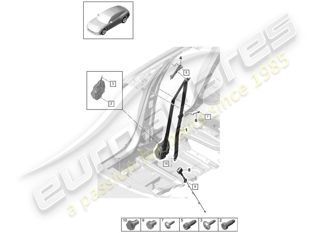porsche 2019 (panamera 971-1) three-point safety belt front part diagram