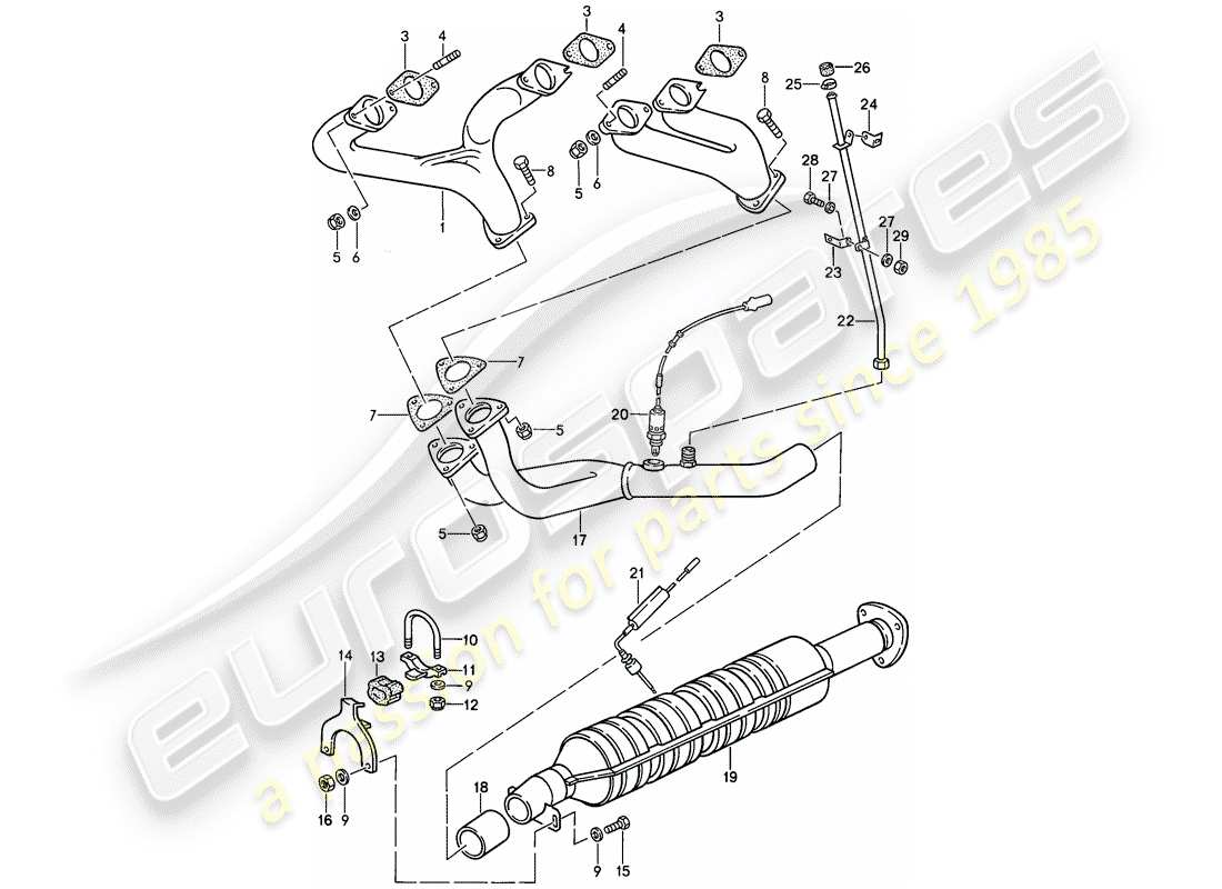 porsche 1987 (924s) exhaust system - catalyst part diagram