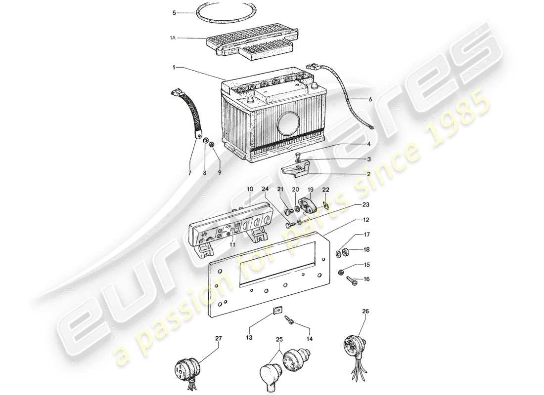 porsche 1973 (914) battery - fuse box part diagram