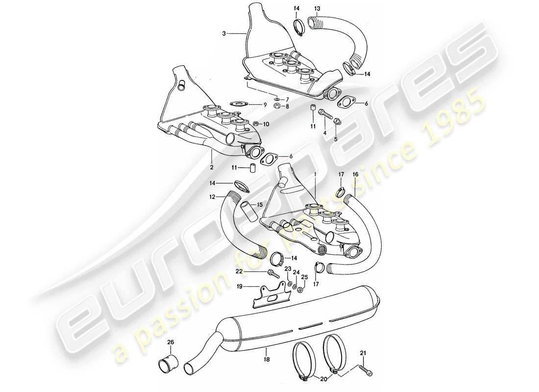 porsche 911 (1975) exhaust system - d - mj 1974>> - d - mj 1974>> - mj 1974 part diagram