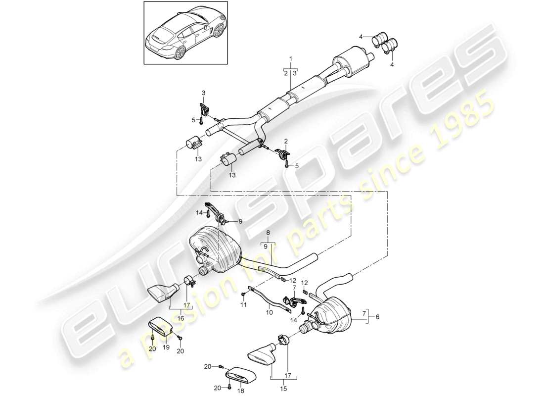 porsche 2014 (panamera 970) exhaust system front silencer rear silencer part diagram