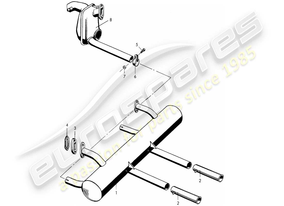 porsche 1955 (356/356a) exhaust system - f >> 101 692 - f >> 150 000 - f >> 83 791 part diagram