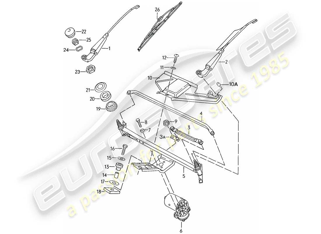 porsche 1987 (924s) windscreen wiper system part diagram