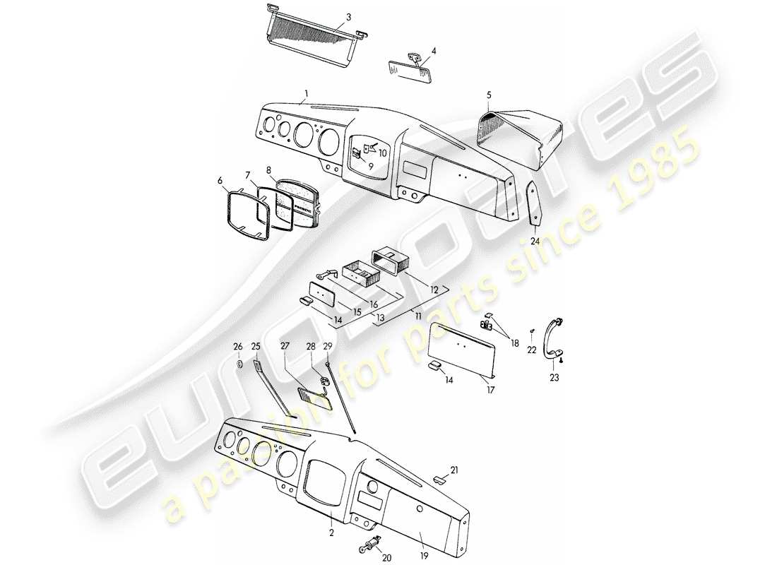 porsche 1951 (356/356a) dashboard part diagram