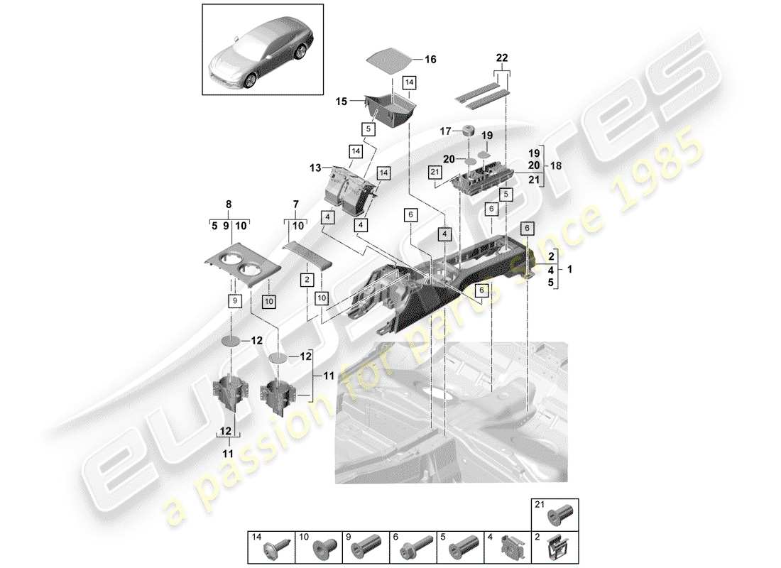 porsche 2018 (panamera 971-1) centre console rear part diagram