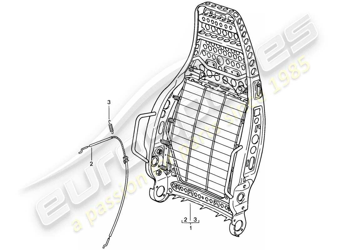 porsche 1986 (911) sports seat - backrest frame part diagram