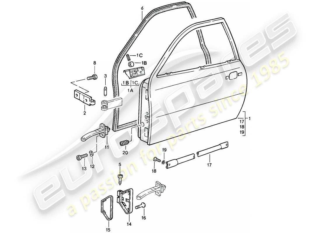 porsche 1987 (924s) door part diagram