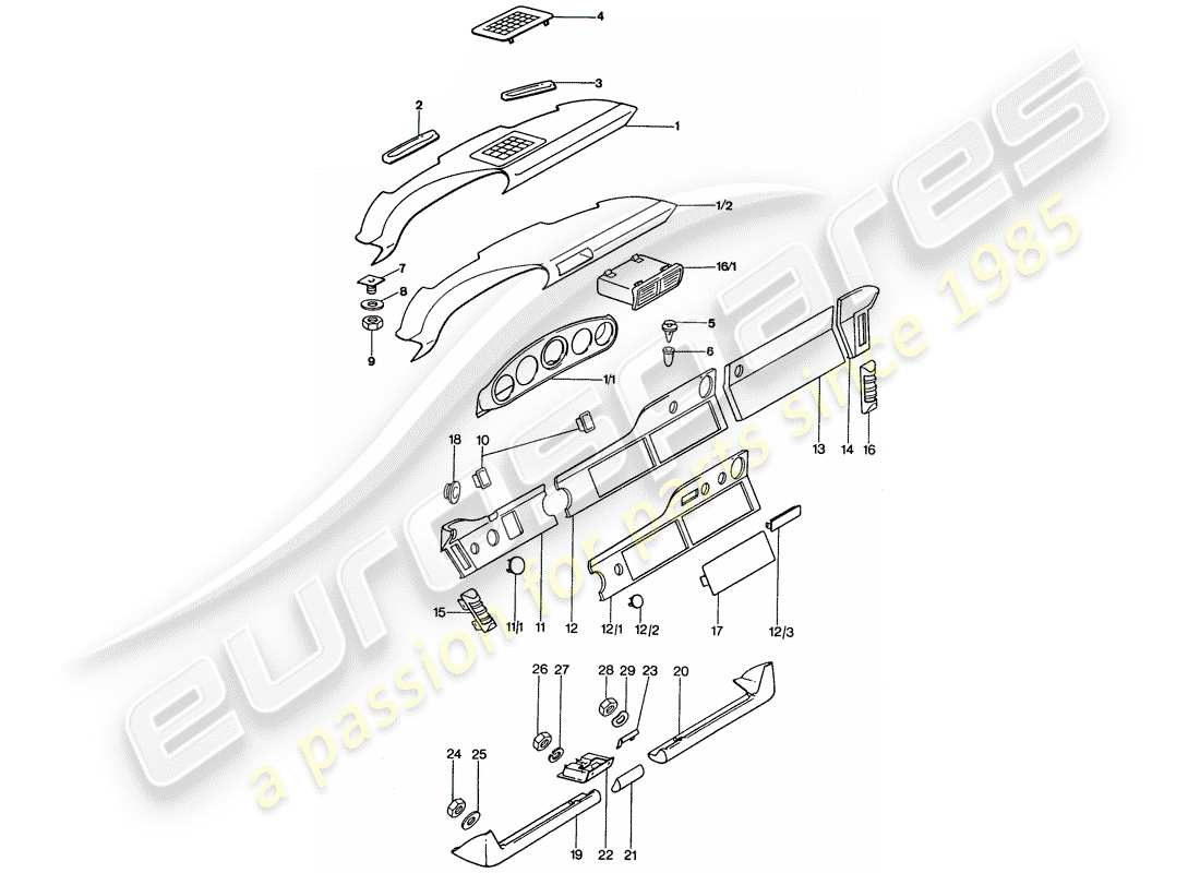 porsche 1976 (911) dashboard part diagram