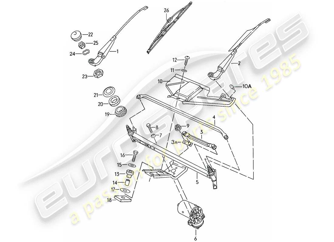 porsche 1983 (944) windscreen wiper system parts diagram