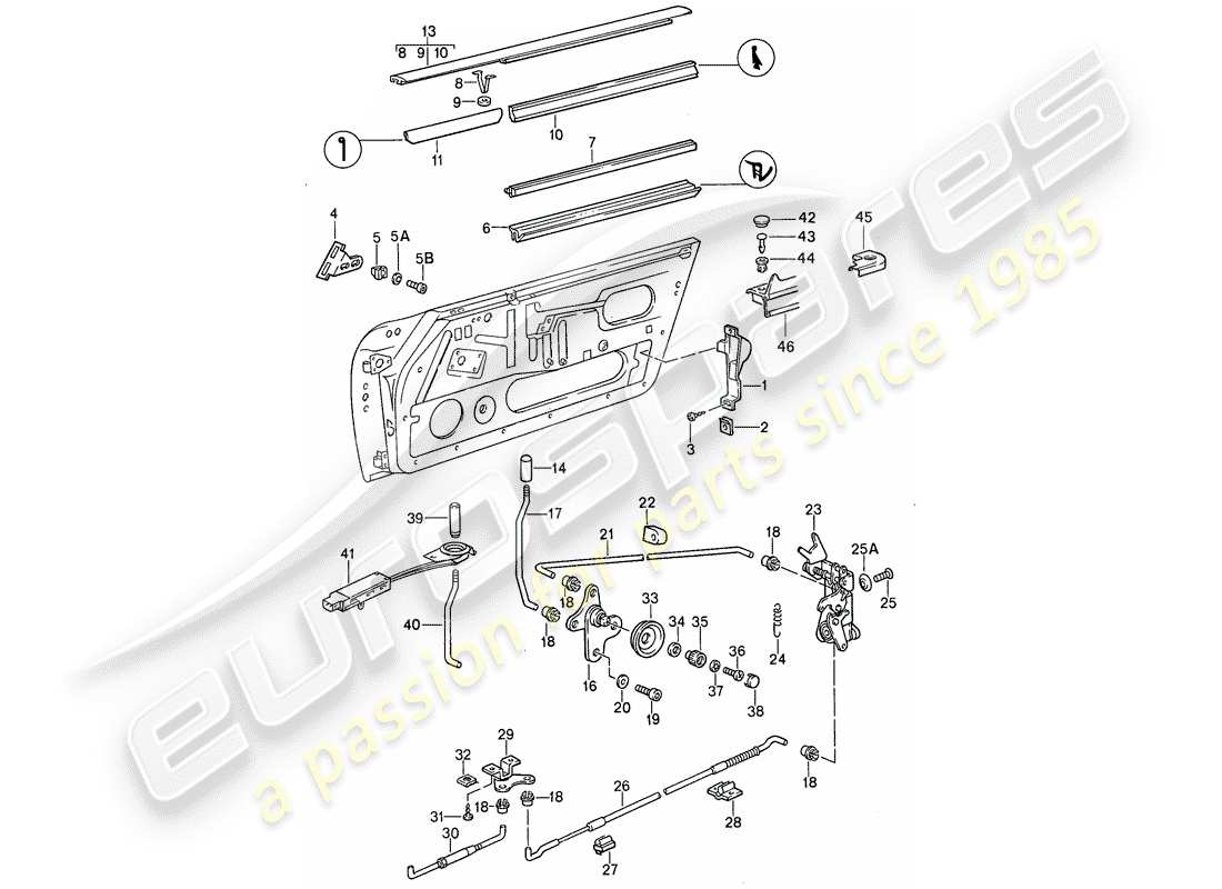 porsche 1987 (911) installation parts - doors part diagram