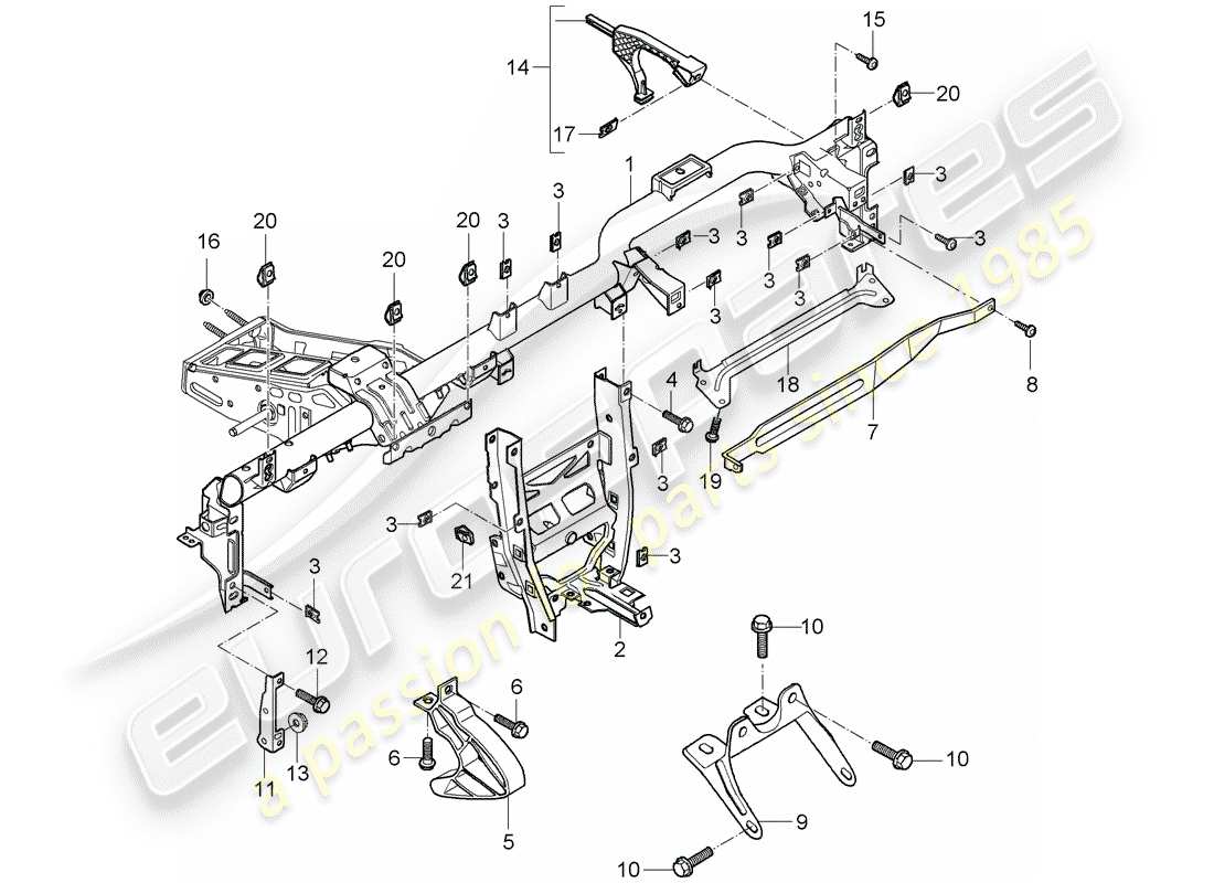 porsche 997 gt3 (2009) retaining frame parts diagram