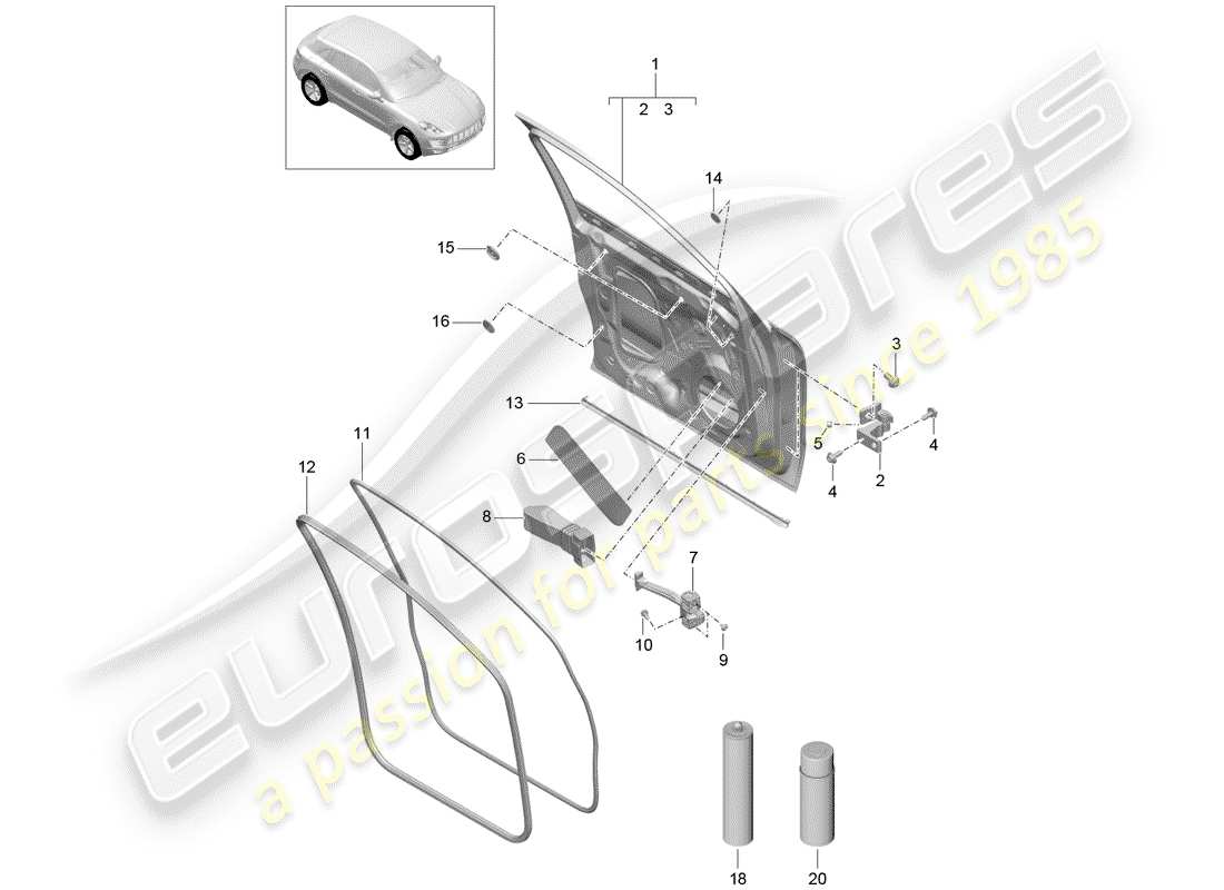 porsche 2016 (macan) door shell front gaskets part diagram