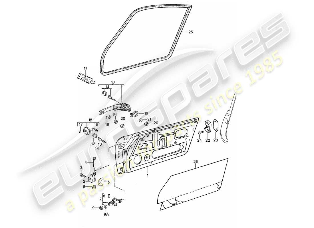 porsche 1988 (959) door - with installation parts parts diagram