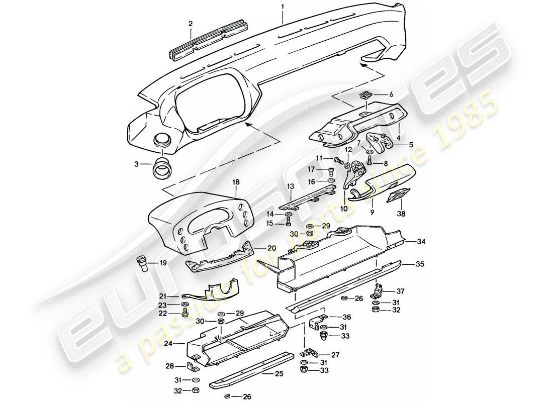 porsche 1984 (928) dash panel trim parts diagram