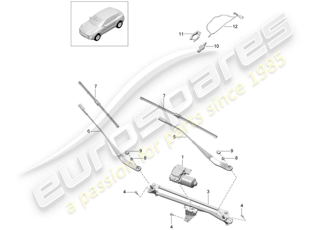 porsche 2016 (macan) windscreen wiper system, compl rain sensor part diagram