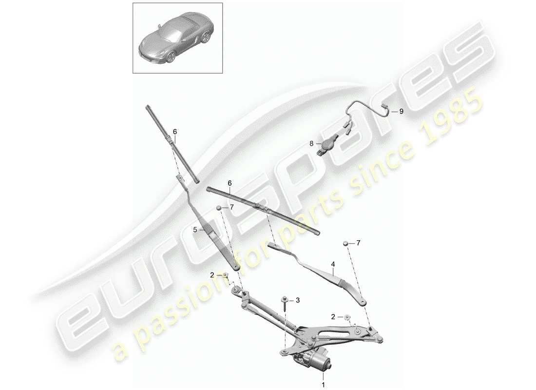 porsche 2015 (981 boxster) windscreen wiper system, compl rain sensor parts diagram