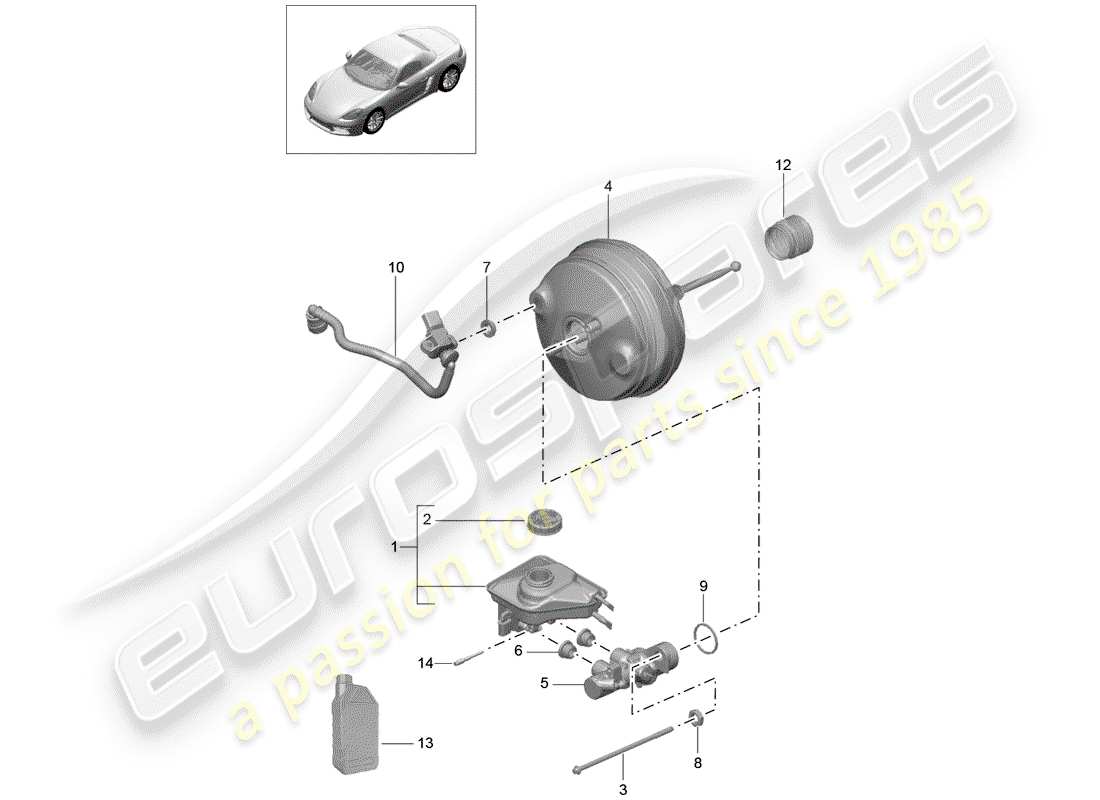 porsche 2019 (718 boxster) brake master cylinder brake servo parts diagram