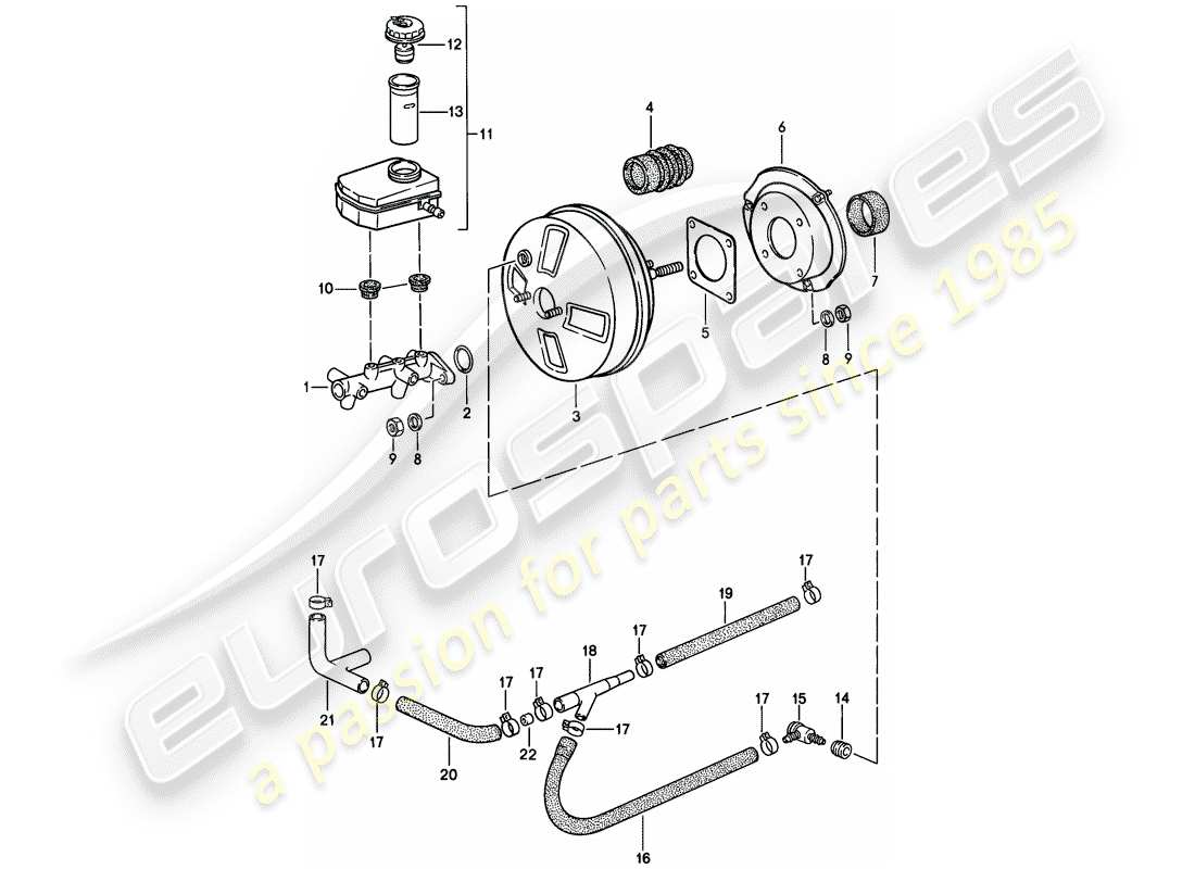 porsche 1983 (944) brake master cylinder - brake booster - reservoir parts diagram