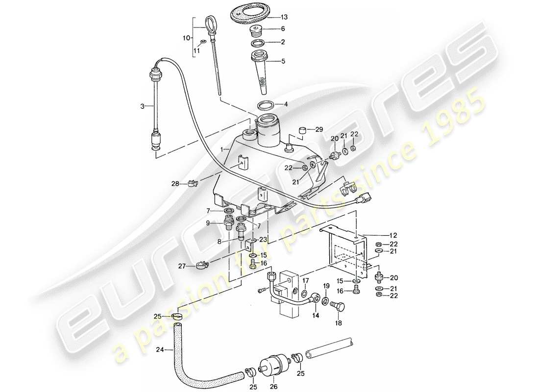 porsche 1988 (959) self levelling system - oil tank parts diagram