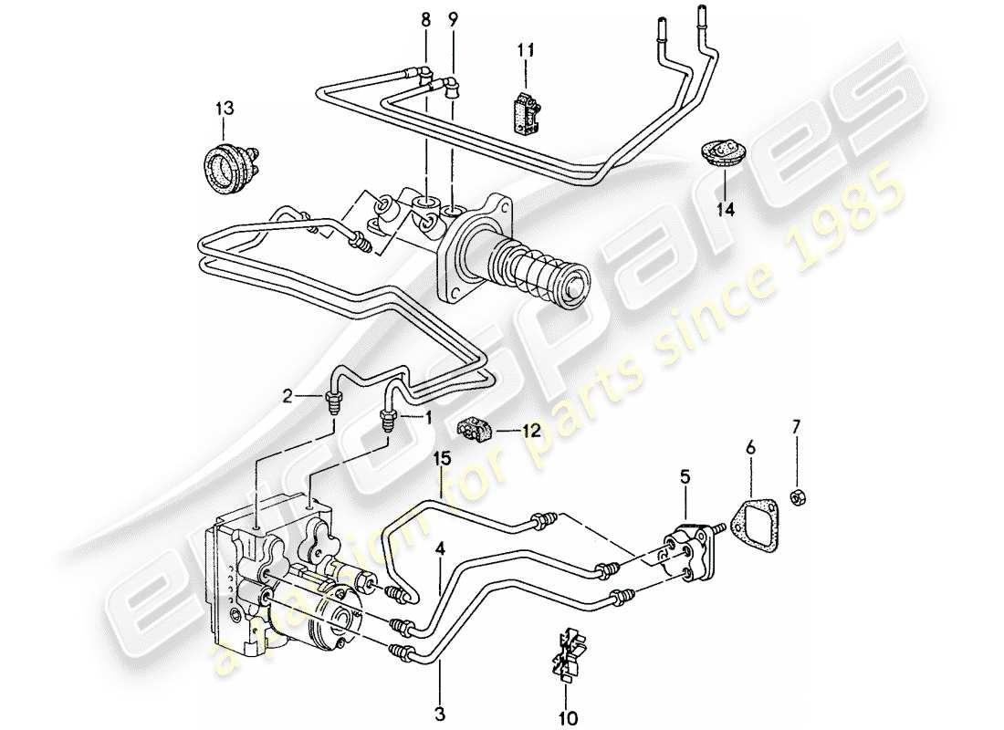porsche 1998 (993) brake lines - front end part diagram