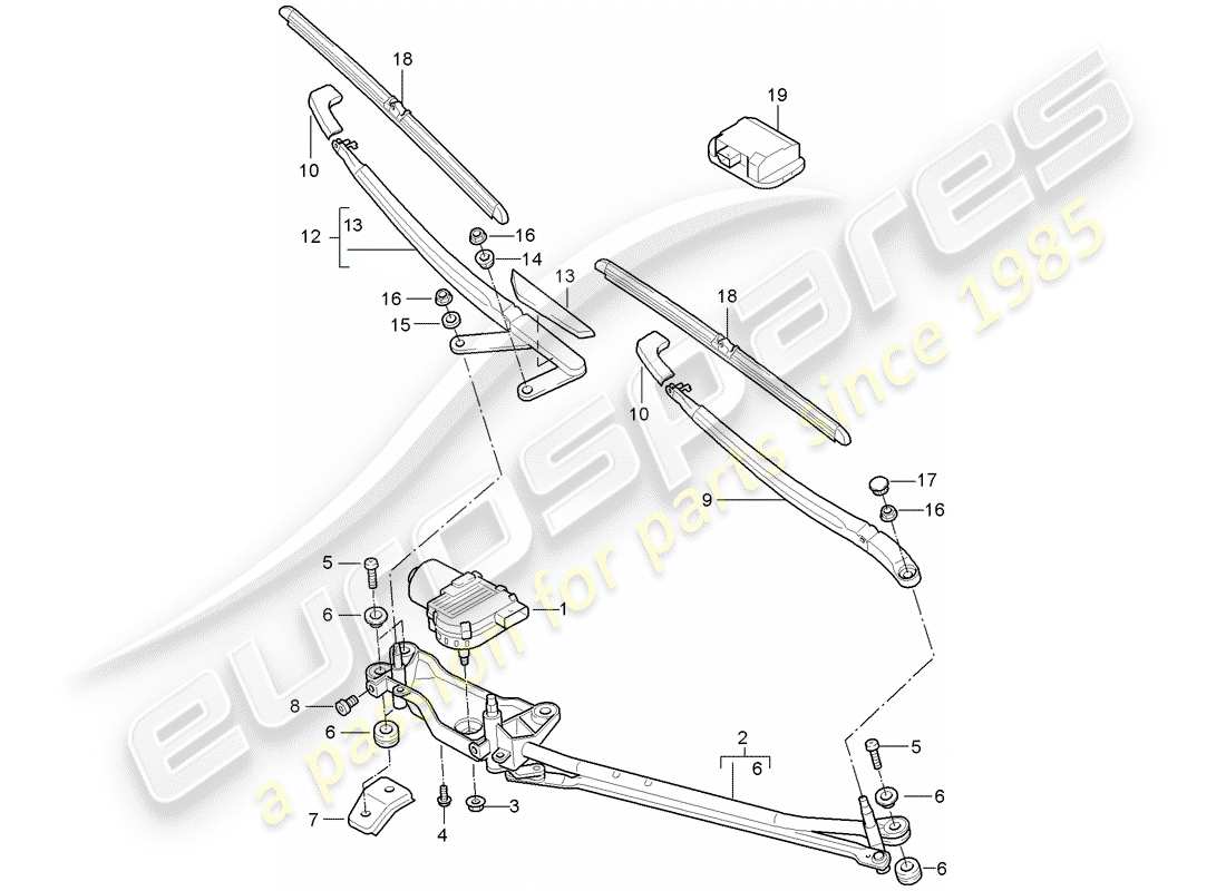 porsche 2005 (cayenne e1 9pa) windscreen wiper system, compl rain sensor part diagram