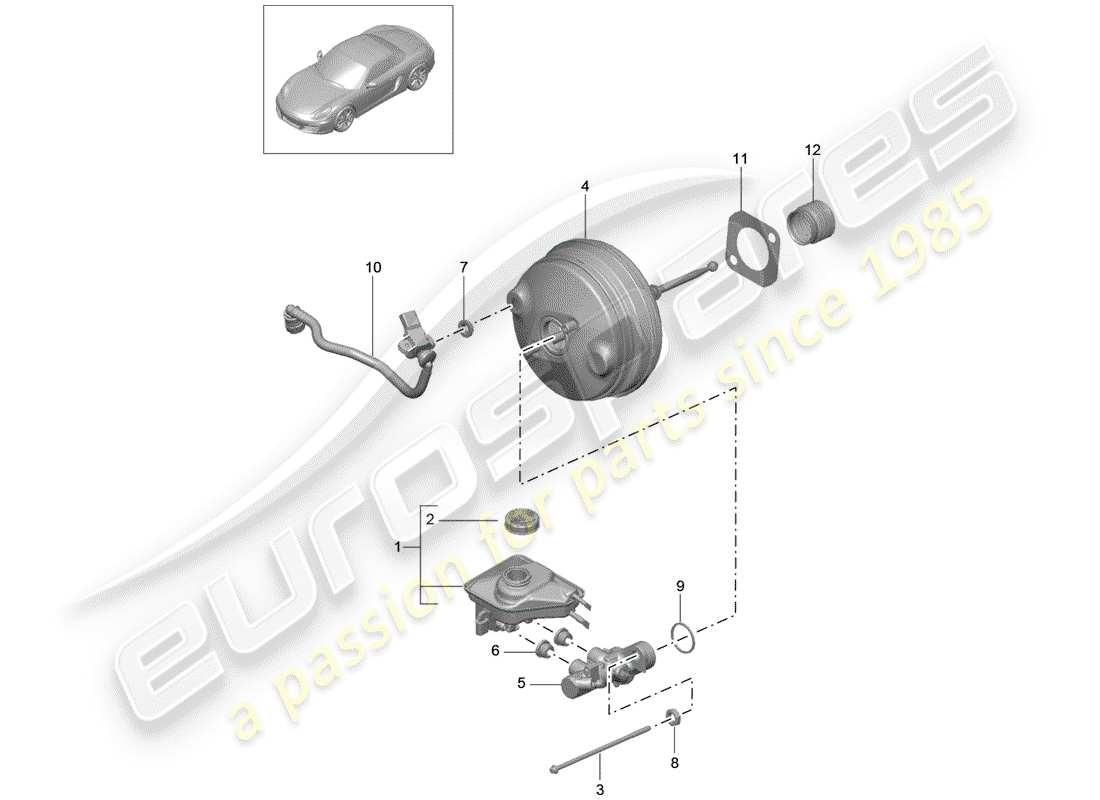 porsche 2015 (981 boxster) brake master cylinder brake servo parts diagram