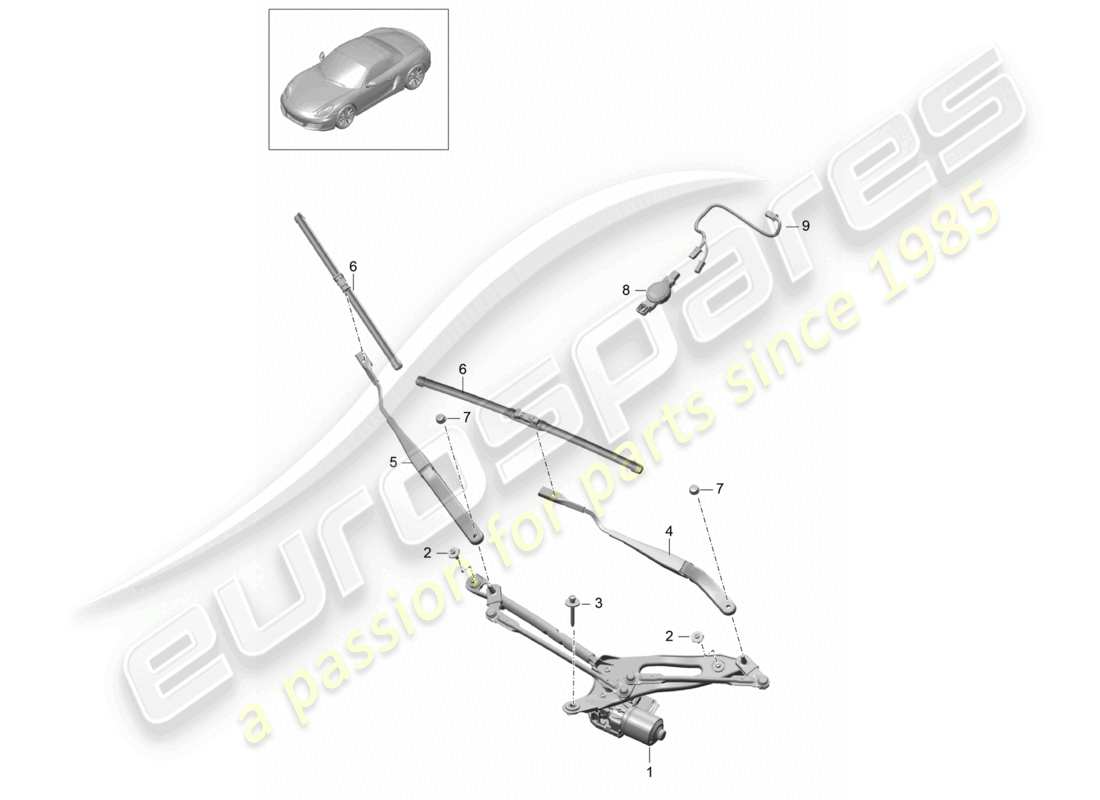 porsche 2012 (981 boxster) windscreen wiper system, compl rain sensor parts diagram