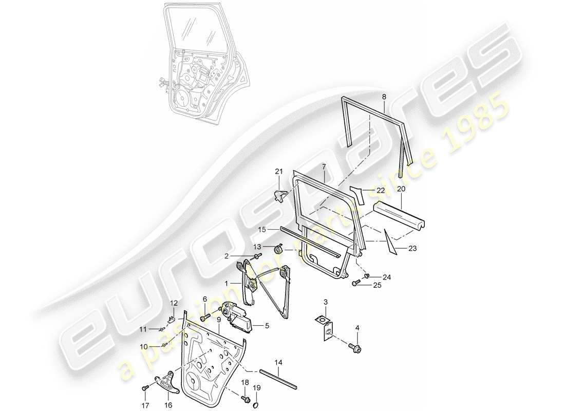 porsche 2007 (cayenne e1 9pa) window regulator rear part diagram