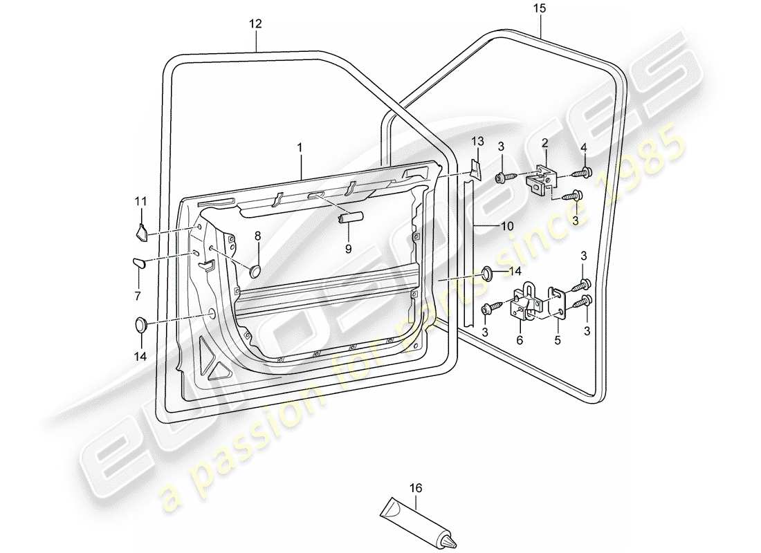 porsche 2005 (cayenne e1 9pa) door shell front gaskets part diagram
