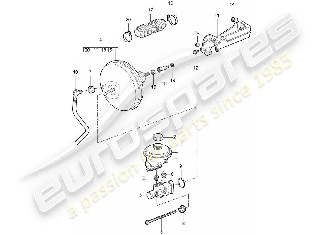 porsche 2006 (987 cayman) brake master cylinder brake servo part diagram