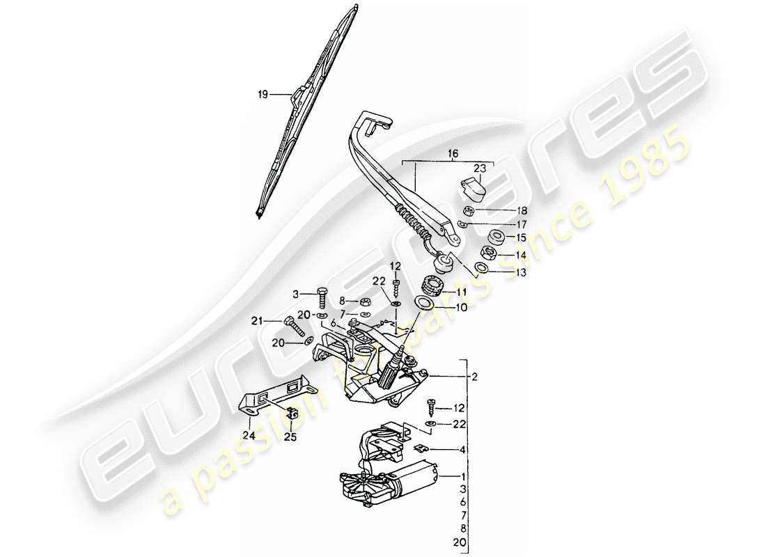 porsche 1989 (964) rear window wiper parts diagram