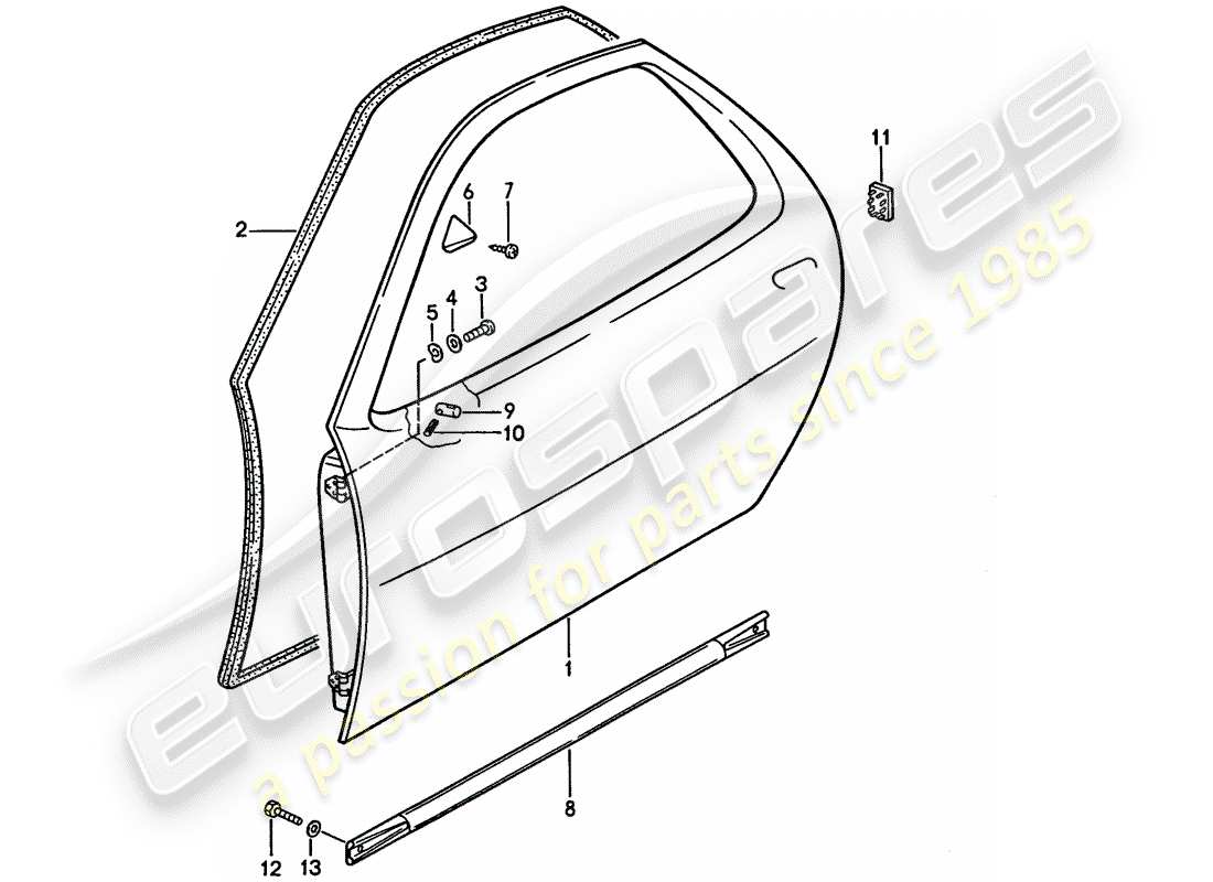 porsche 1995 (928) door shell parts diagram
