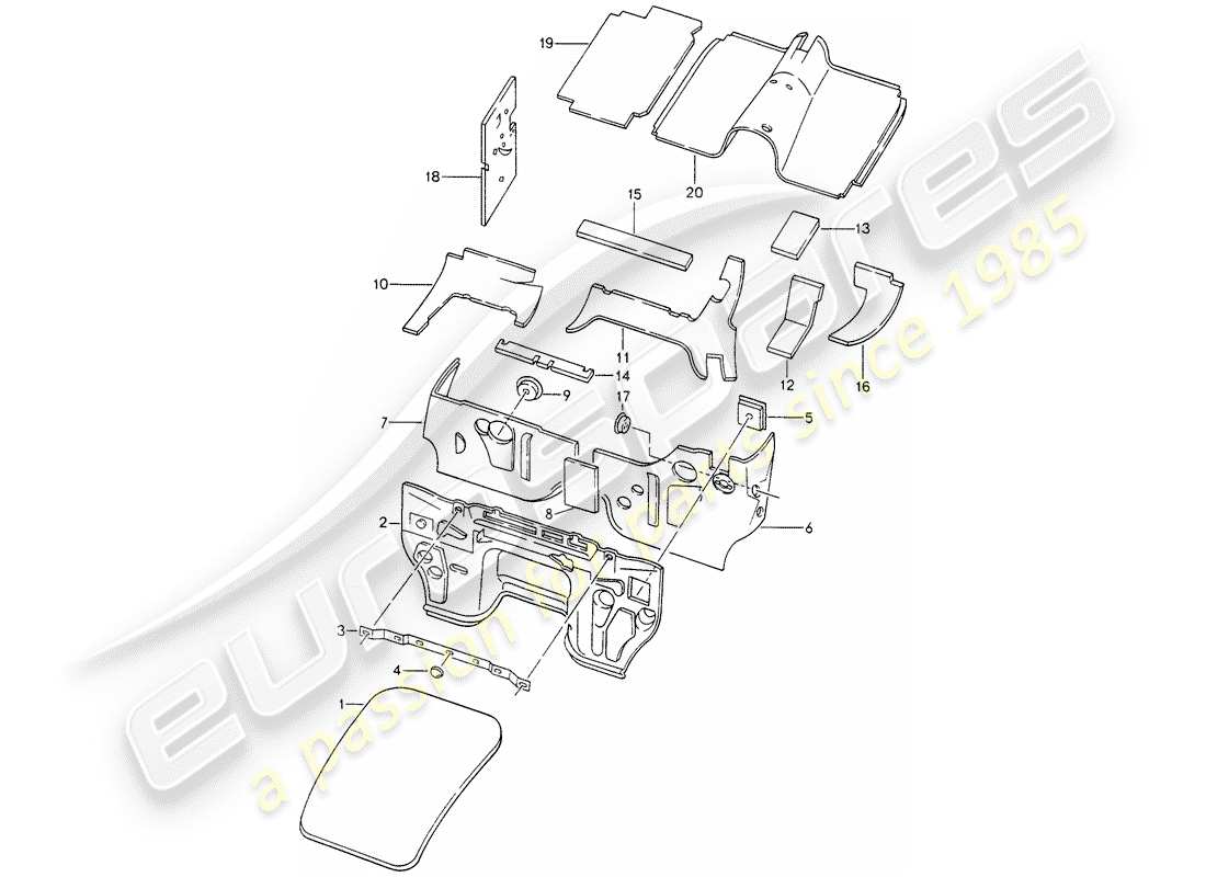 porsche 1992 (928) body shell - sound proofing 1 part diagram