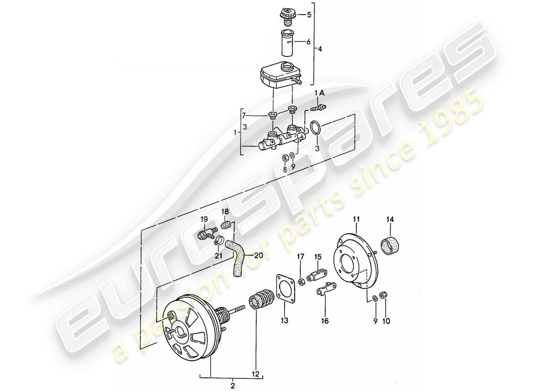 porsche 968 (1995) brake master cylinder - brake booster - reservoir parts diagram