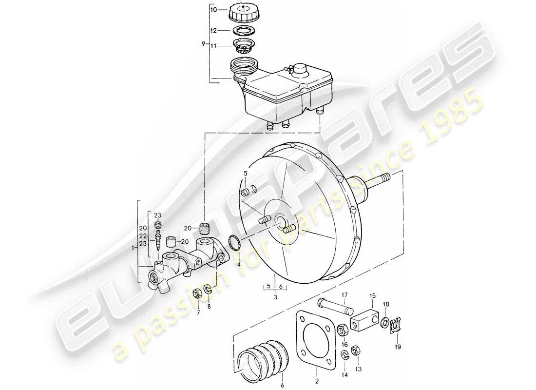 porsche 928 (1993) brake master cylinder - brake booster parts diagram