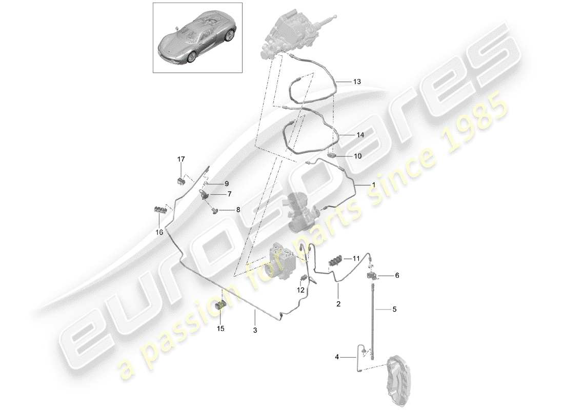 porsche 918 spyder (2015) brake lines parts diagram