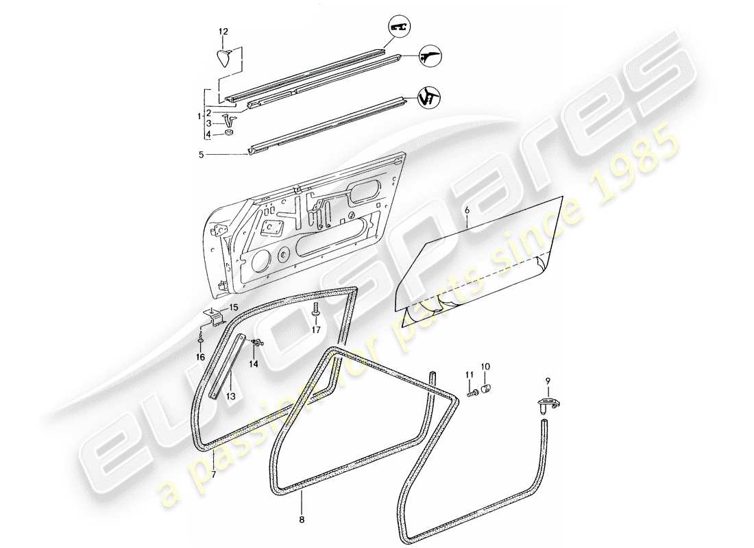 porsche 1998 (993) seal strip - doors part diagram