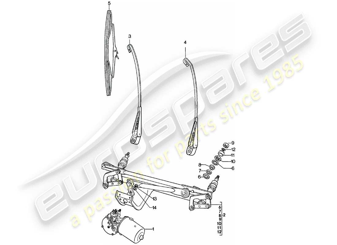 porsche 1982 (911) windscreen wiper system part diagram