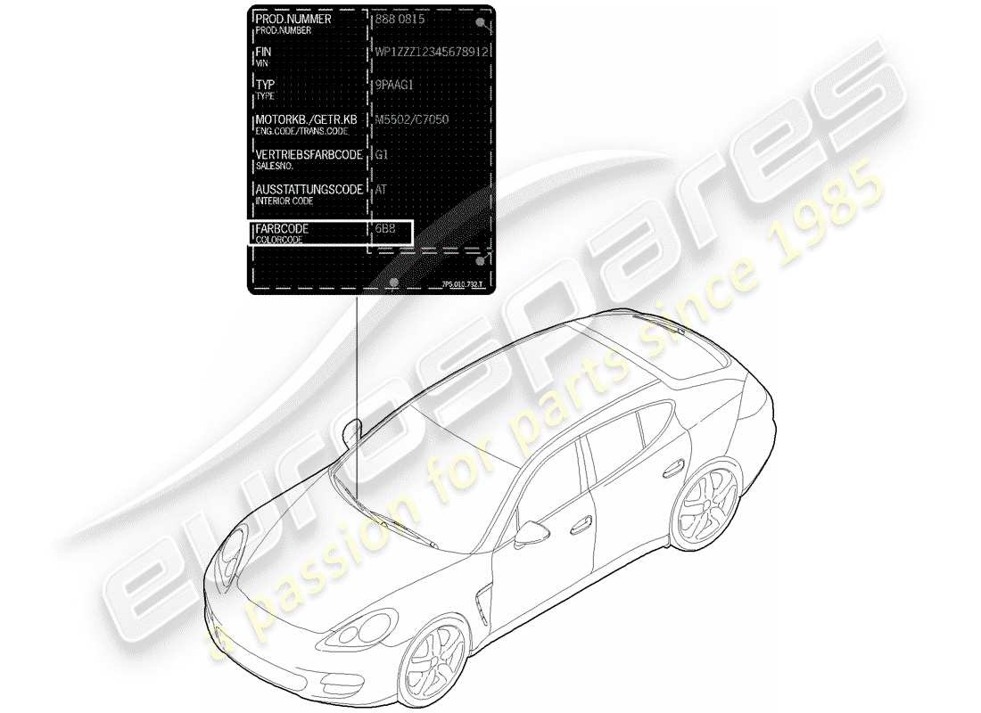 porsche 2015 (panamera 970) paint touch-up applicator paints part diagram