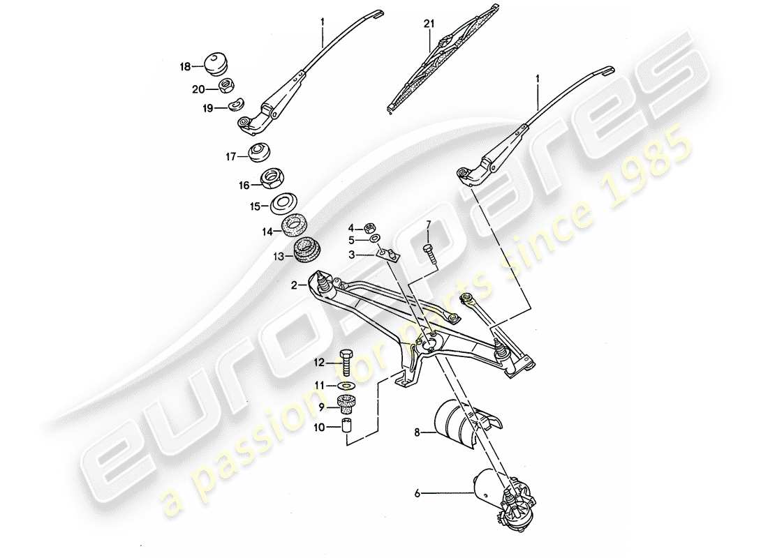 porsche 1993 (968) windscreen wiper system part diagram