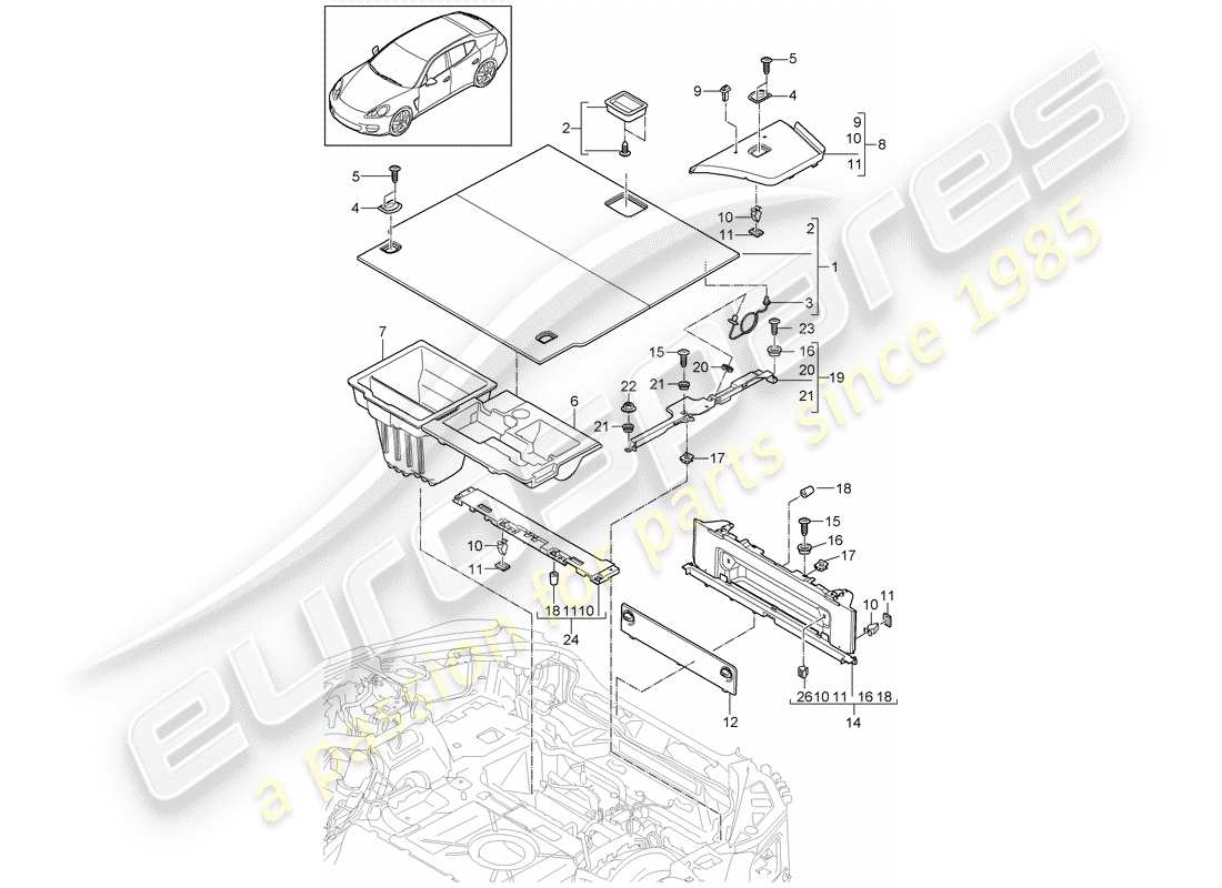 porsche 2015 (panamera 970) luggage boot trims lower part diagram