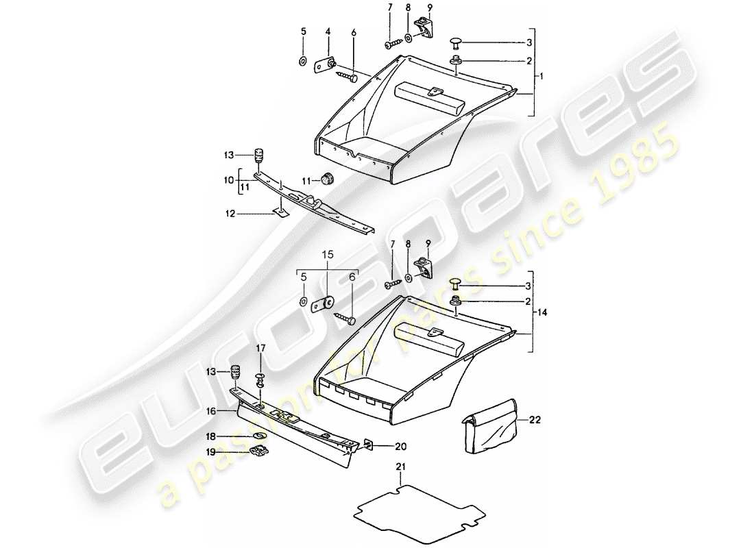 porsche 1993 (964) interior equipment - front luggage compartment parts diagram