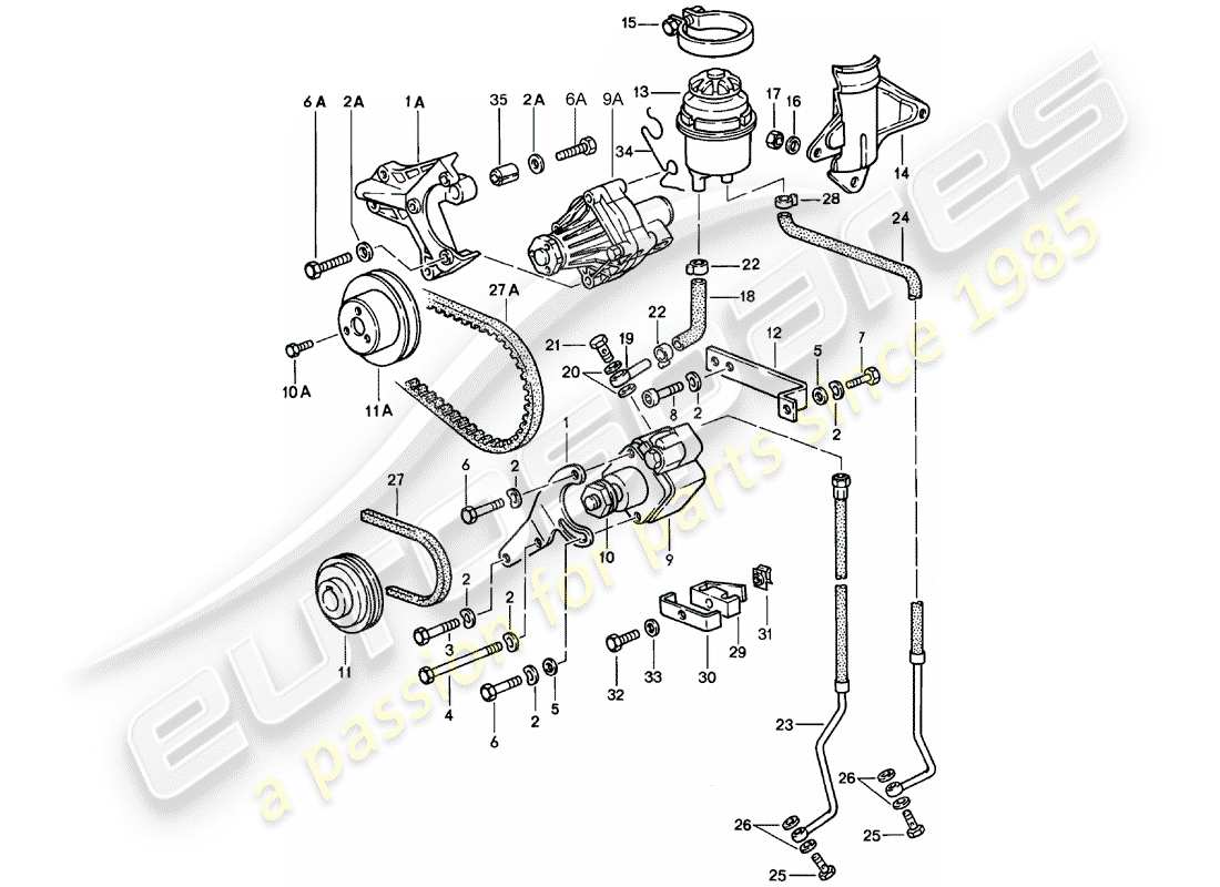 porsche 1986 (928) steering - lines part diagram