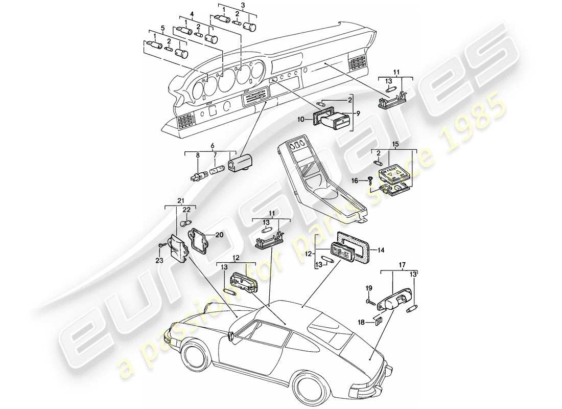 porsche 1988 (911) interior lights part diagram