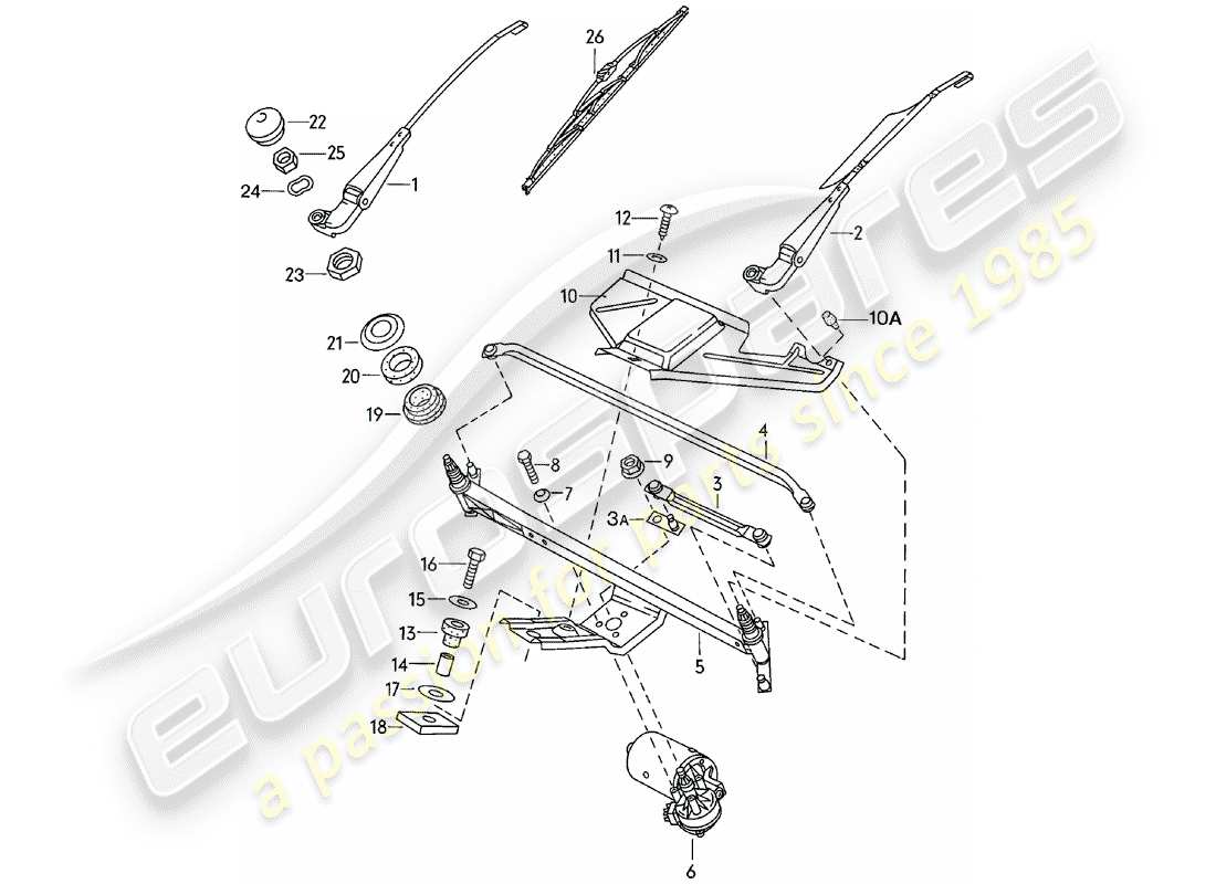 porsche 1980 (924) windscreen wiper system parts diagram
