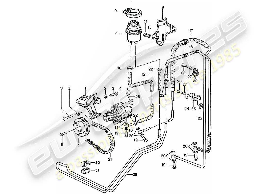 porsche 1987 (928) power steering - lines parts diagram