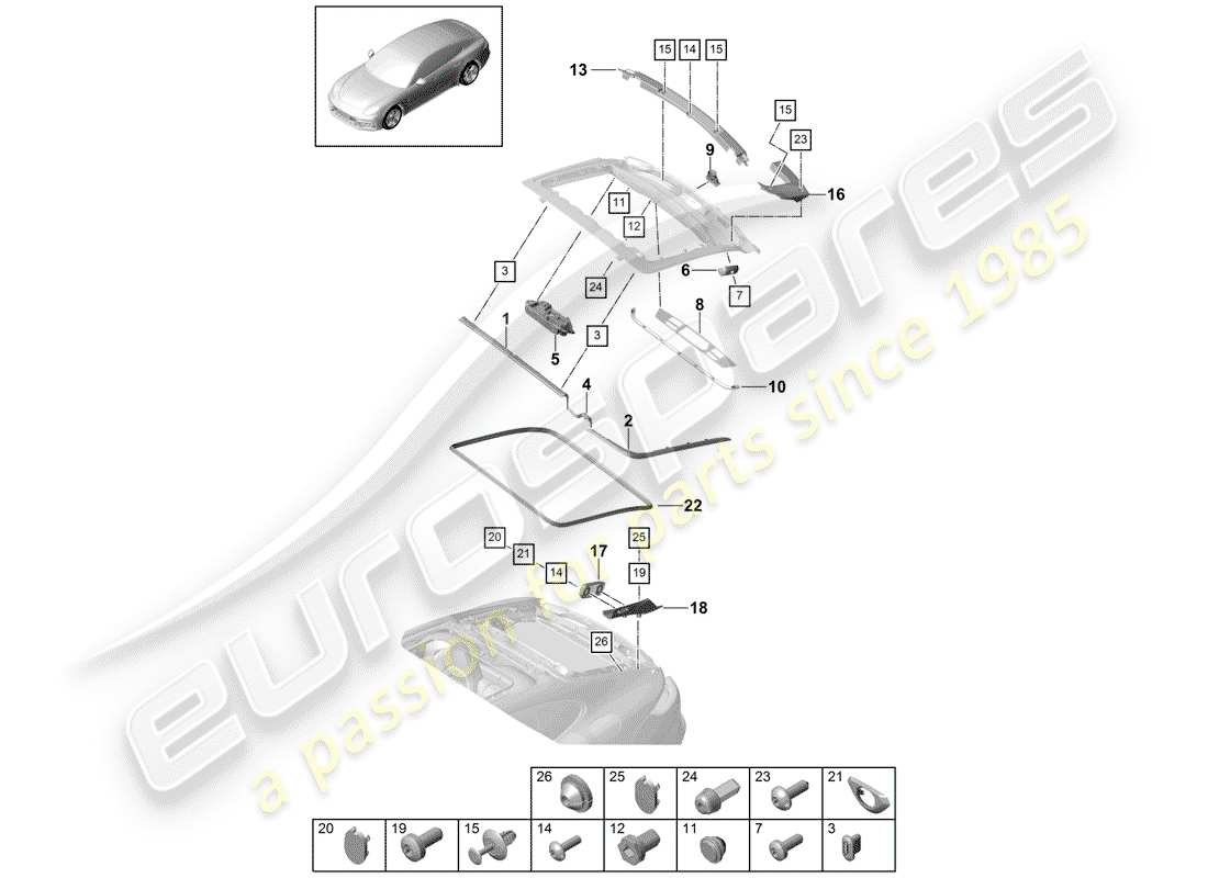 porsche 2018 (panamera 971-1) gaskets sound absorber rear lid part diagram